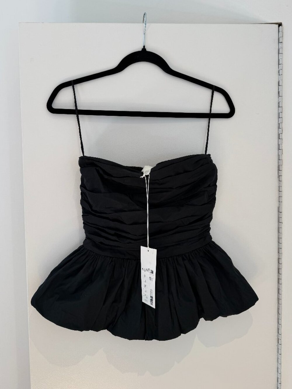 ARKET Black Ruched Bustier Strapless Top Size S